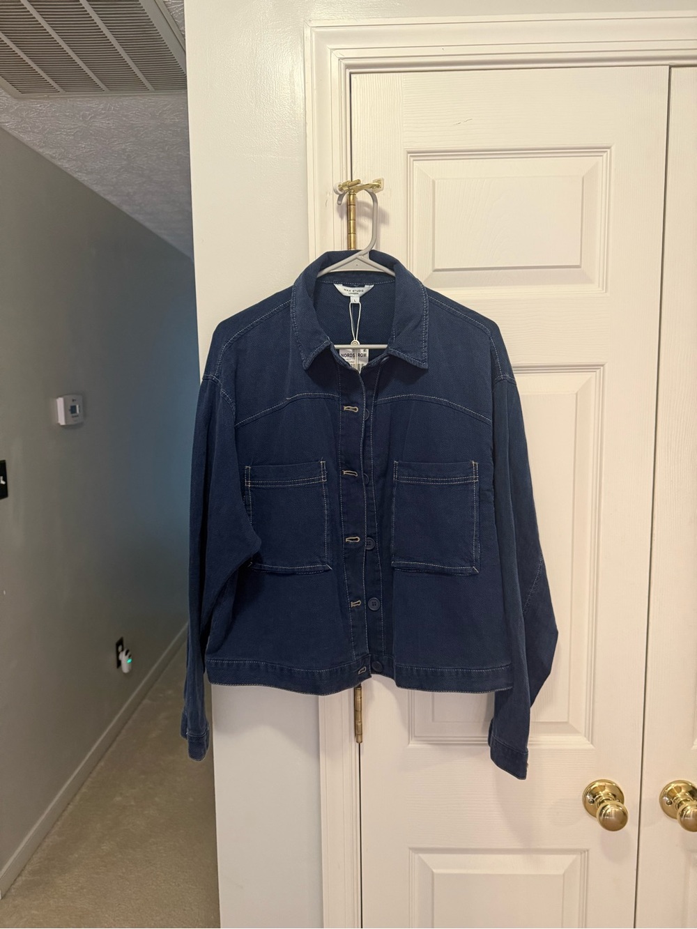 Max Studio London Large Classic Navy stretch comfy jean like Jacket - Women tags